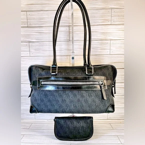 -020 Dooney &Bourke K6129452 Anniversary Signature Black Denim Satchel&Pouch Set